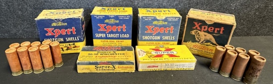 Lot of 6 1950s Western 12 Gauge Shotgun & Super-X 30-30 Winchester Ammo Boxes