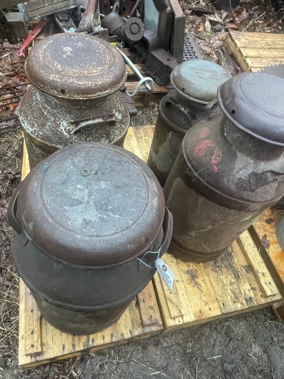 4 MILK CANS AND MISC CAN LOT
