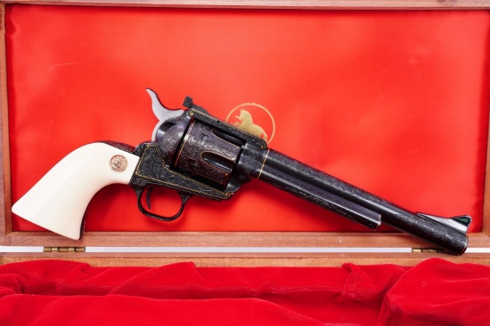 Angelo Bee engraved 1962 Colt New Frontier .45 LC Single Action Revolver & Box