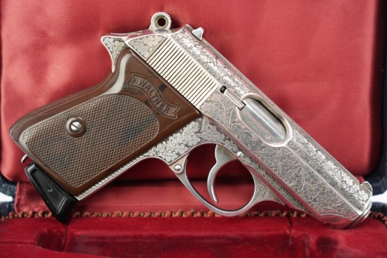 engraved Chrome West German Model PPK .32 Auto Pistol & Box