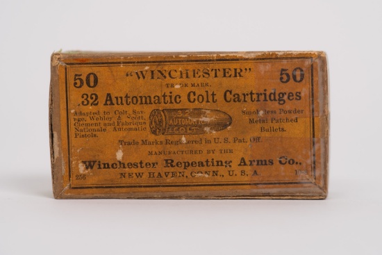 Sealed Vintage Ammunition Winchester Box .32 ACP., Orange Label Dated "10-8".