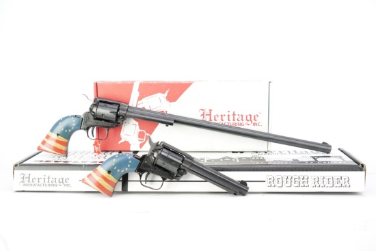 Pair of Betsy Ross Heritage Rough Rider .22 LR Single Action Revolvers & Box