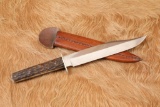 Alfred Williams EBRO English Bowie Knife & Sheath Jigged Bone Handle Antique 1890s Old West