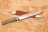 Joseph Rodgers & Sons English Bowie Knife Stag Handle Initials Engraved Antique 1890s Old West