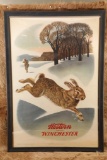 Vintage 1950s Western Winchester Weimer Pursell Illustrated Rabbit Hunting Framed Advertising Poster