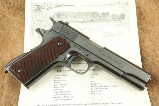 Pre-War Colt Commercial Government Model 1911 5" .45 ACP Semi-Automatic Pistol & Letter, 1931 C&R