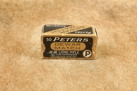 1 Full Box Of Vintage Peters “Dewar Match” 22 Long Rifle Match Ammunition