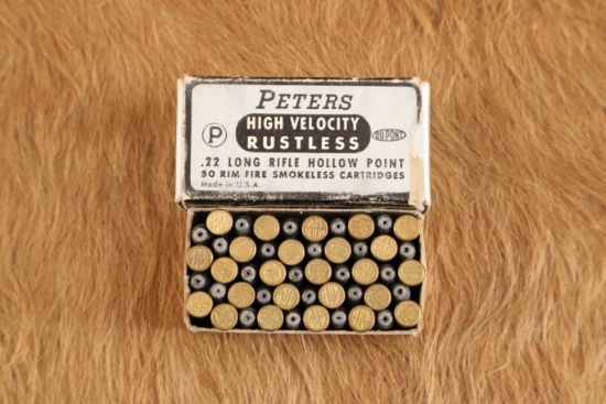 Vintage Peters High Velocity Rustless .22 Long Rifle Hollow Point One Piece Box Circa 1940s