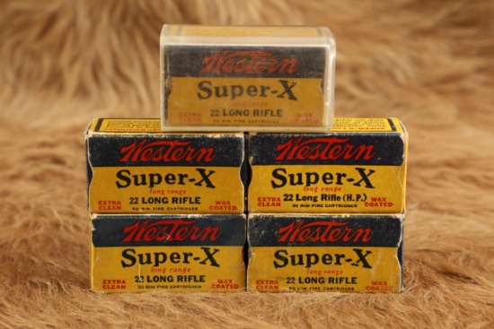 5 Full Boxes, 250 Rounds Of Vintage Western Super-X .22 Long Rifle Ammo With Cartridge Dispenser