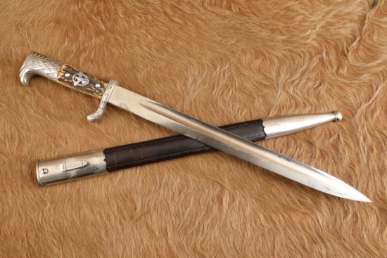 German WW2 WKC Berlin Municipal Police Stag Handle Long Dress Bayonet & Sheath