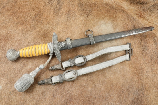 German WW2 WKC Luftwaffe Officer 2nd Model Dress Dagger W/ Sheath, Hangers & Portepee