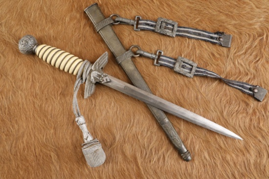 German WW2 E&F Horster Luftwaffe Officer 2nd Model Dress Dagger W/ Sheath, Hangers & Portepee