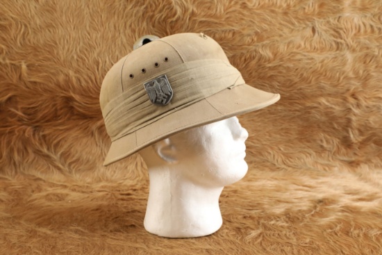 German Army WW2 DAK Afrika Korps Captured British South African “Polo” Style Khaki Pith Helmet