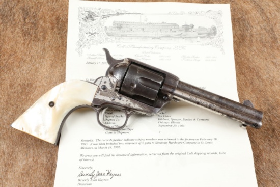 Colt 1st Generation Single Action Army SAA Nickel 4 3/4" .45 Revolver & Letter, 1903 C&R