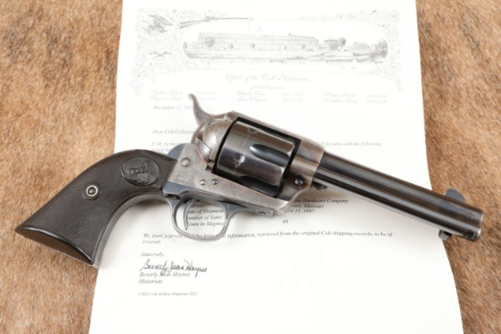 Beautiful 1st Generation Colt Single Action Army 4 3/4" .45 Revolver & Letter, 1897 Antique
