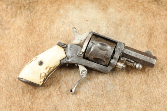 Belgian .32 Caliber Centerfire Folding Trigger Revolver Stag Antler Grips, 1893-1920s C&R