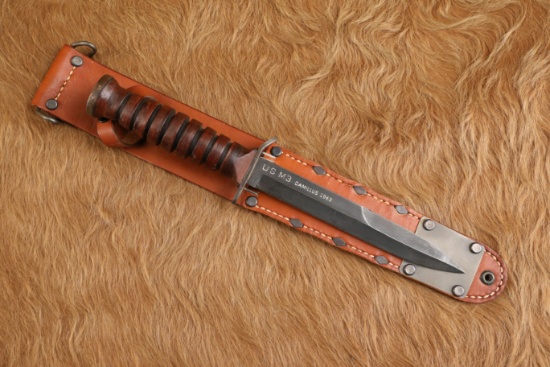 US Army WW2 D-Day Paratrooper Airborne Camillus Blade Dated M-3 Trench Knife & M-6 Leather Sheath