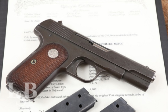 WWII U.S. Property Marked Colt Model 1903 .32 ACP Semi-Automatic Pistol & Letter, 1945 C&R