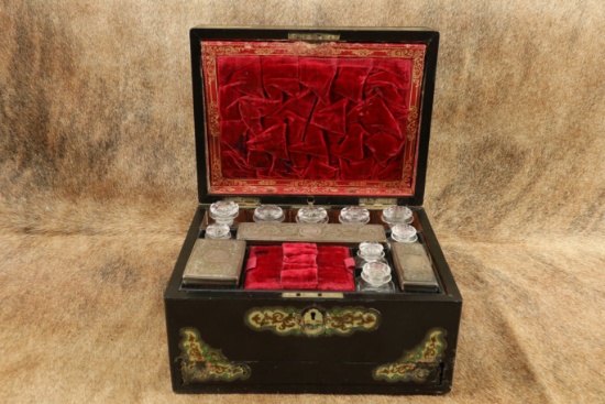 Antique Late 19th Century English Made Victorian Lady's 12 Piece Vanity Kit