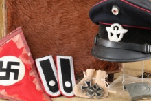 German Militaria: Tornister, Epaulets, Banner, Buckle, Iron Crosses, And Cap