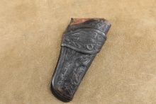 Antique Early 1900s A.W. Brill Austin, Texas Floral Tooled Leather Rh Holster For 4" Revolvers