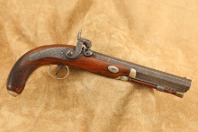 19th Century Belgian 11.6mm 7" Octagon Percussion Damascus Muzzleloading Pistol Antique