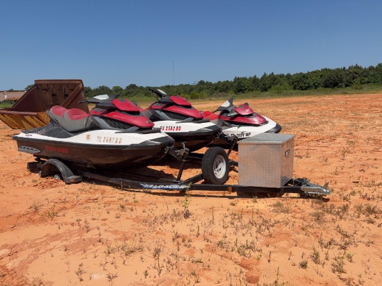 Set of 2 Sea Doo Jet Skis and Double Trailer