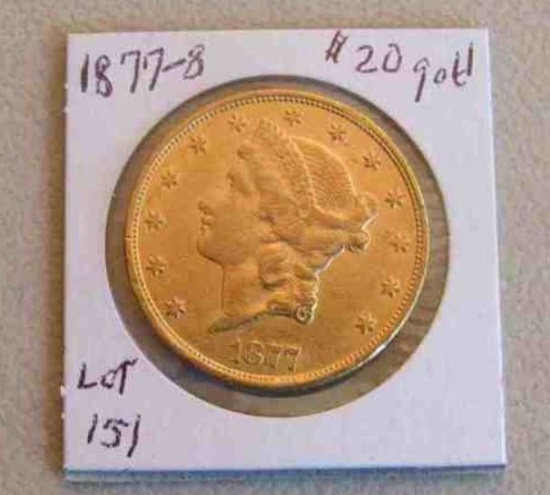 1877-S $20 gold piece - obverse