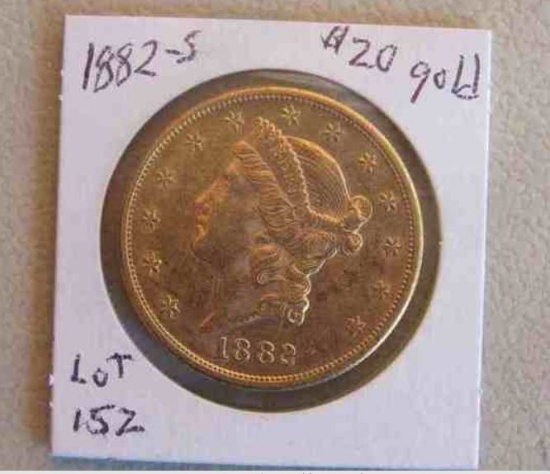 1882-S $20 gold piece obverse