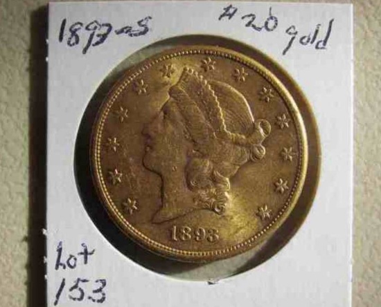1893-S $20 gold piece obverse