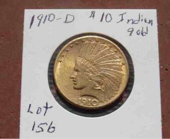 1910 $10 Indianhead gold piece obverse