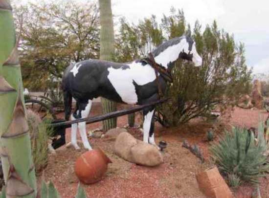 Full sized fiber glass horse painted like "Silver Eagle" paint stud on our Minnesota Ranch