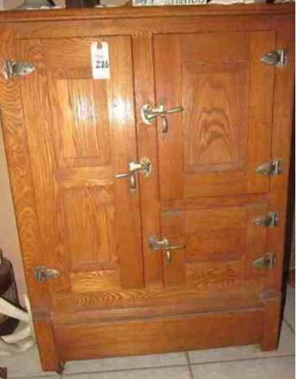 Antique Oak - metal lined Ice Box - three doors - wire racks, beautiful.