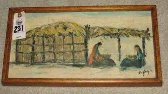 "Waiting" Original Oil Painting by Ted DeGrazia, 9"H x 17"W.