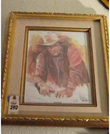 "Marshall Matt Dillon of Gunsmoke" watercolor signed print by Buck Taylor, (23"H x 19"W.