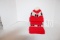 IH red knit scarf and hat with pom pom