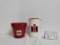 IH plastic pitcher with 4 plastic cups and Flower pot with IH decal