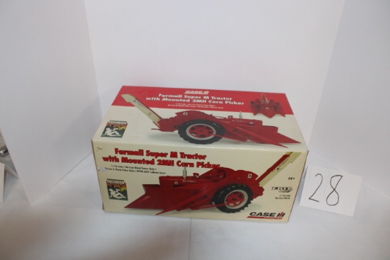 Ertl Farmall Super M with Mounted 2 MH Corn Picker