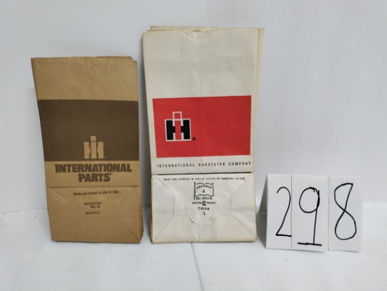 IH 13 brown parts bags stock#H-11-7-3-C and 8 IH white red black parts bag stock #7-25-2B