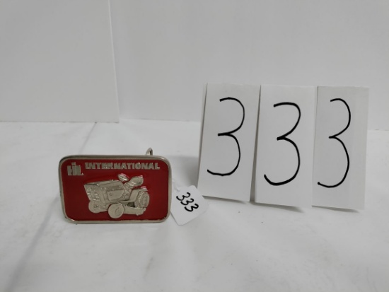 SpecCast metal Rockford Illinois red IH lawn tractor belt buckle
