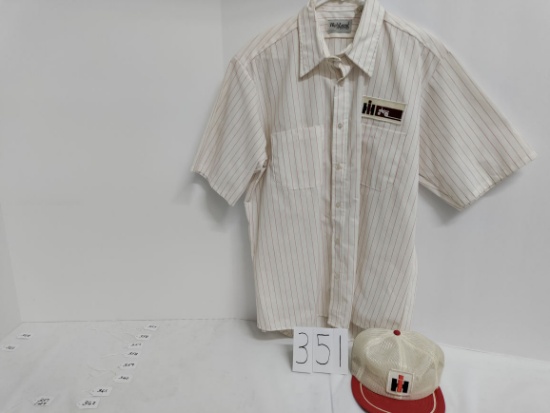 High Land by Red Kap White and red striped service shirt poly-cotton bled with IH tractor logo and I