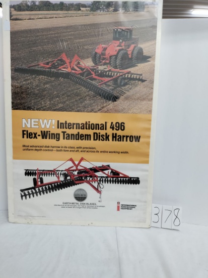 39.5" x 26" New! IH 496 Flex-Wing Tandem Disk Harrow lithographed print mounted on foam board good c