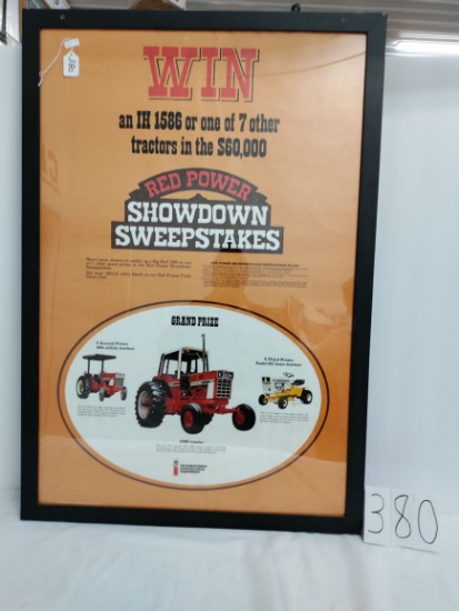 38" x 26" framed Win an IH 1586 Red Power Showdown Sweepstakes 2 screw holes in upper corners of woo