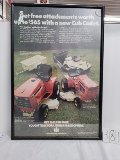 41" x 28" framed Get a Free Attachment worth up to $565 with new Cub Cadet poster 2 screw holes in u