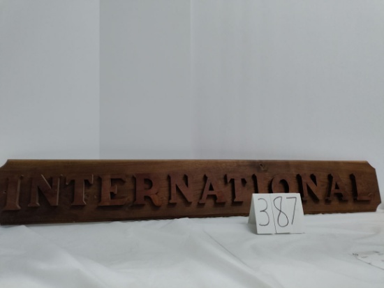 48" x 7" Walnut homemade International Sign 1 drill hole on each side