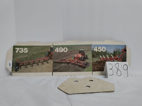 Triangular hanging cardboard IH advertisement for 735 Plow 490 Folding Disk and 450 Spring Loaded Pl