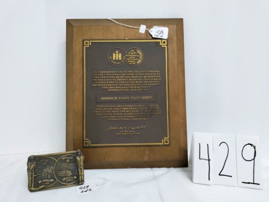 150th Anniversary of the McCormick Reaper 1831-1981 Belt  Buckle and Plaque for Messick Farm Equipme