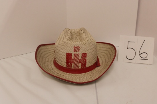 Men's large IH white straw hat with red brim and logo