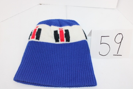 Blue with white stripe IH knit beanie hat