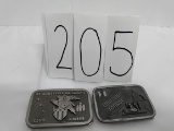 2 metal belt buckles made by Hit Line:  Louisville Foundry